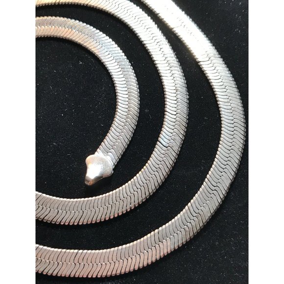 Necklace Thick Silver Vintage 925 Silver Thick 10MM 23 Inch Herringbone Chain - Picture 3 of 15